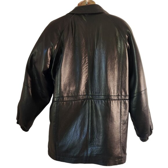 Vintage Womens Damselle Leather Jacket Medium Black Soft Genuine Cinched Waist - Picture 3 of 5